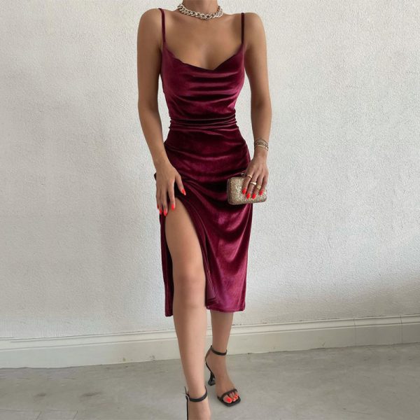 Sexy Slim Fit Slit Strap Dress Female Women Clothing Winter