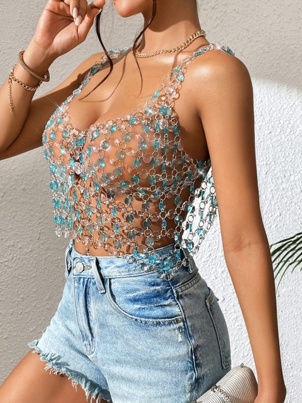 Nightclub Metal Gem Backless Sexy Vest