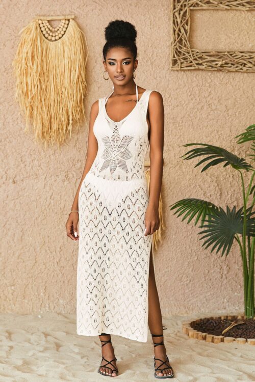 Hollow Out Cutout-out Knitted Vest Sexy Dress Bikini Beach Cover up Swimsuit Outwear Maxi Dress