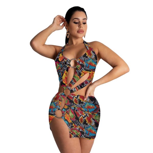 Women Clothing  Women Swimsuit Colorful Printing Dress