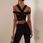 Black Cross Strap Three Dimensional Floral Two Piece Sexy Casual Set Vest Pants