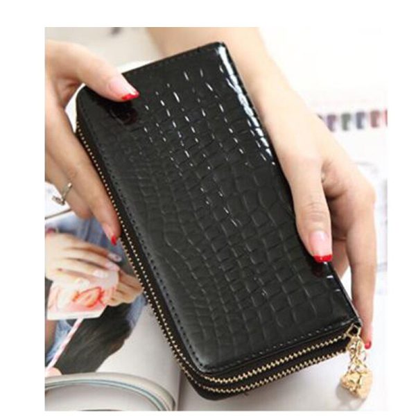 High Quality Black Purse Women Leather Purses Wallets Luxury Brand Wallet Double Zipper Day Clutch Coin Card Bag