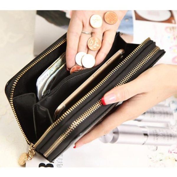 High Quality Black Purse Women Leather Purses Wallets Luxury Brand Wallet Double Zipper Day Clutch Coin Card Bag