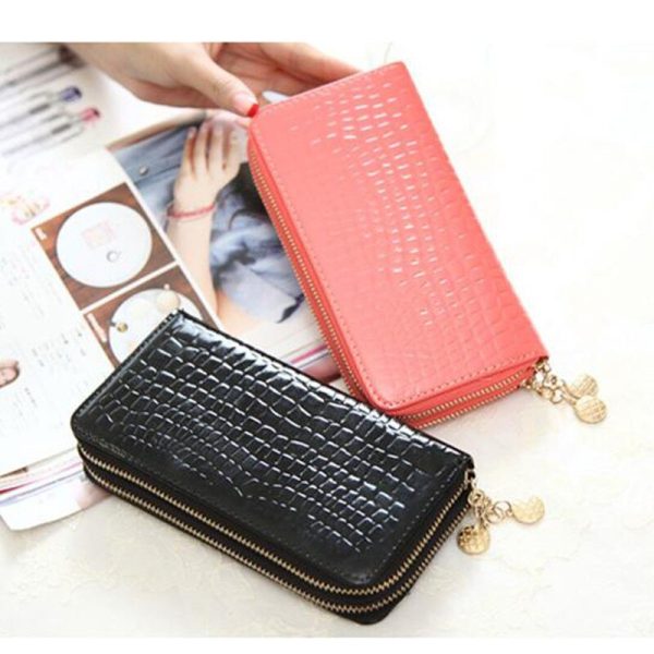 High Quality Black Purse Women Leather Purses Wallets Luxury Brand Wallet Double Zipper Day Clutch Coin Card Bag