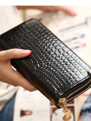 High Quality Black Purse Women Leather Purses Wallets Luxury Brand Wallet Double Zipper Day Clutch Coin Card Bag