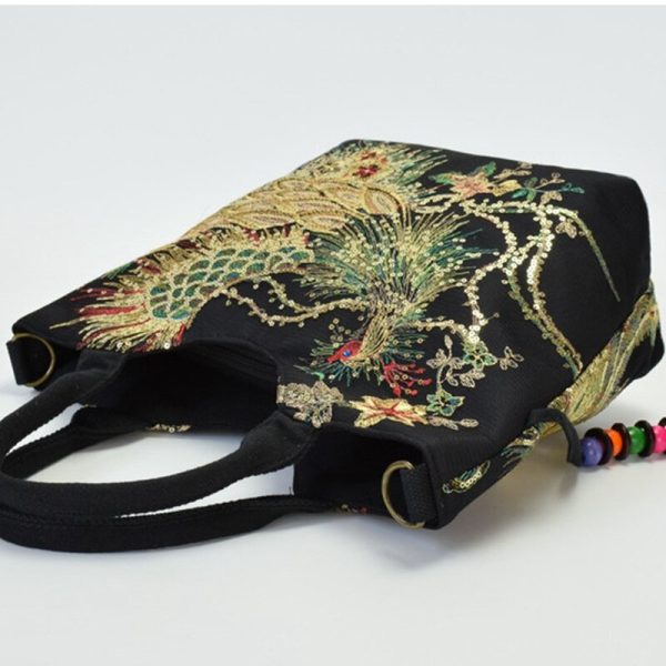 New Canvas Women Handbag National Phoenix Embroidered Shoulder Totes Messenger Bag Leisure Crossbody Beach Travel Bag