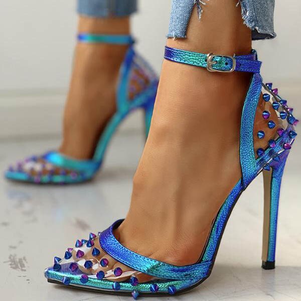 Women's Sexy PVC Rivet Buckle Strap High Heels - Fashionable Party Shoes for Ladies