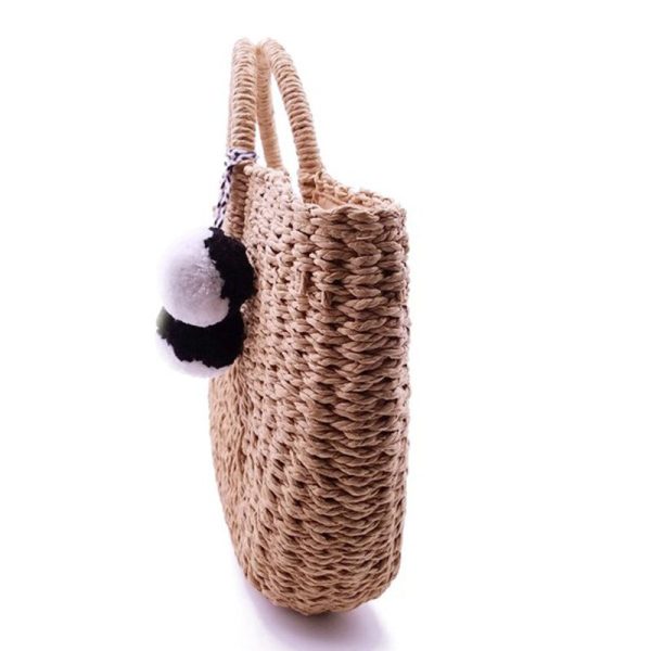 New Summer andmade Bags Women Pompon Beach Weaving Ladies Straw Bag Moon shaped Bag