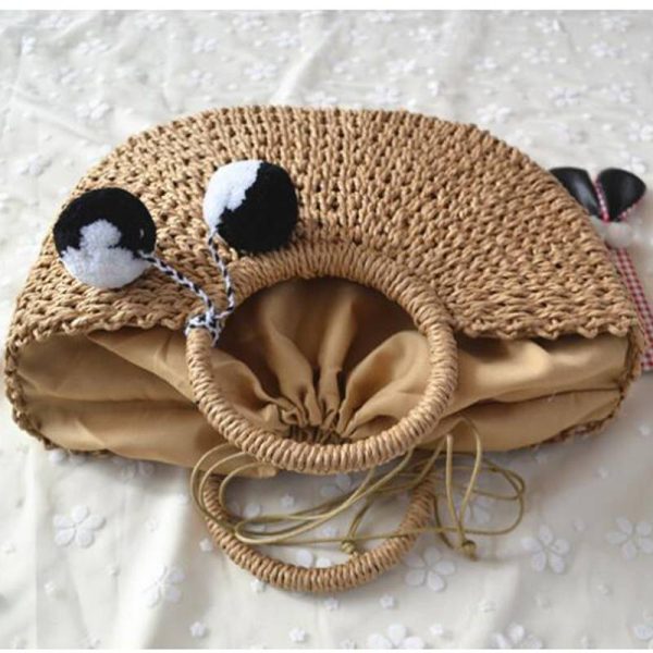 New Summer andmade Bags Women Pompon Beach Weaving Ladies Straw Bag Moon shaped Bag