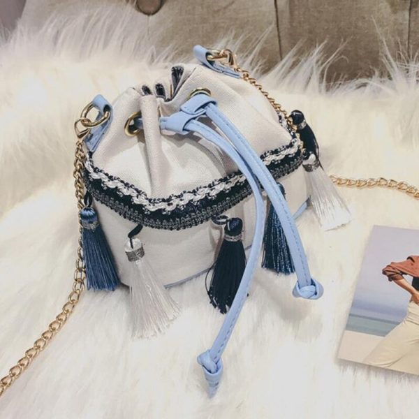 Vanessa's Vintage Canvas Bucket Bag with Tassel