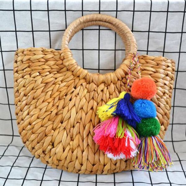 High quality tassel Rattan Bag beach bag straw totes bag bucket summer bags