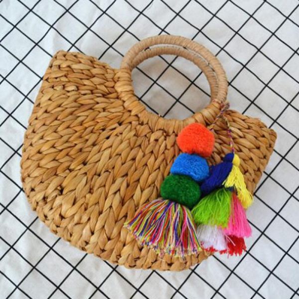 High quality tassel Rattan Bag beach bag straw totes bag bucket summer bags