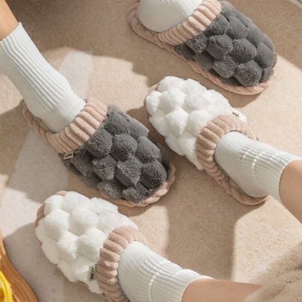 Woman Winter Home Slippers Woman Checkered Cotton Shoes Female Casual Comfortable Non-slip Slippers