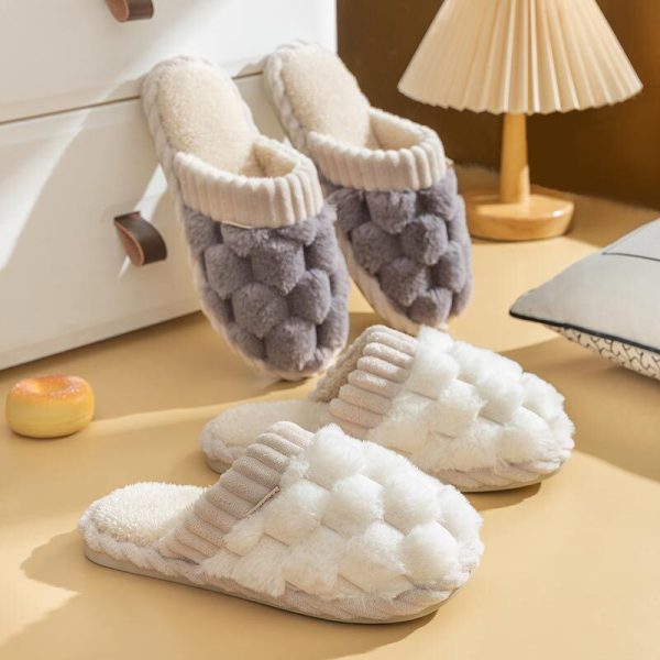 Woman Winter Home Slippers Woman Checkered Cotton Shoes Female Casual Comfortable Non-slip Slippers