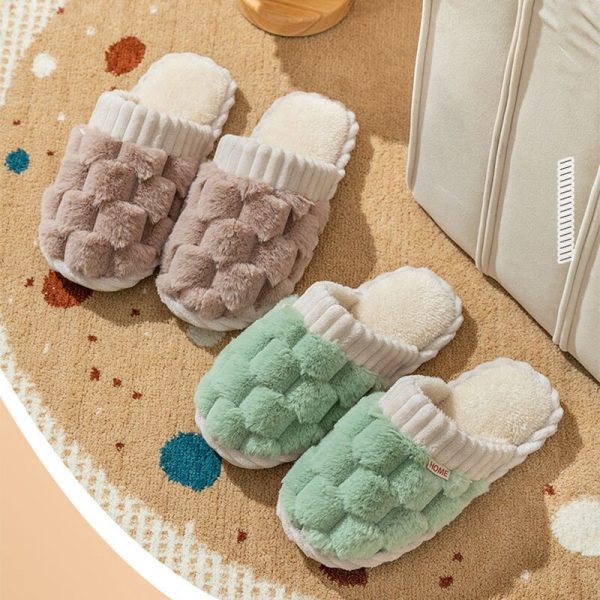 Woman Winter Home Slippers Woman Checkered Cotton Shoes Female Casual Comfortable Non-slip Slippers