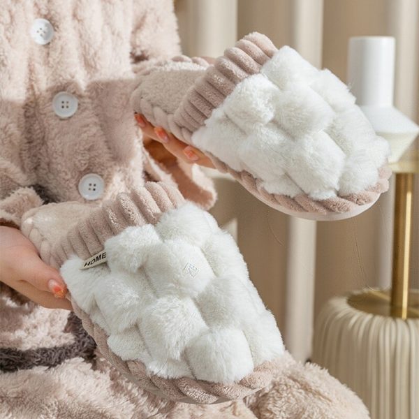 Woman Winter Home Slippers Woman Checkered Cotton Shoes Female Casual Comfortable Non-slip Slippers