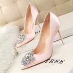 Women's Silver Gray Black Faux Silk Satin Rhinestone Crystal Shallow Stiletto Heel Wedding Shoes