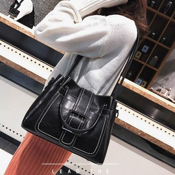 Women Handbag Ladies Soft Pu Leather Bag Pin Type Women Solid Fashion Shoulder Bags Metal Handle Casual Tote Bag