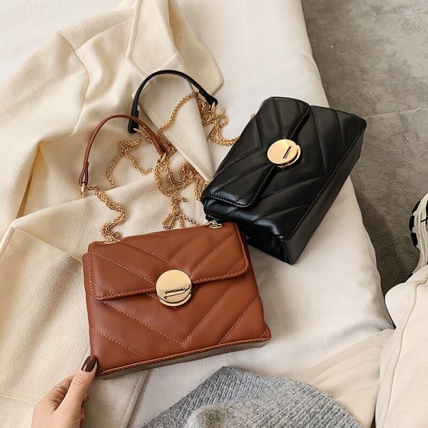 Chain PU Soft Leather Solid Color Crossbody Bags