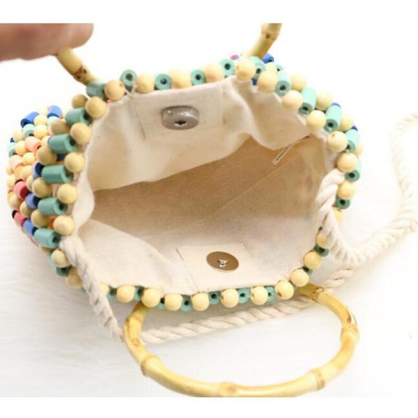 Colorful beads woven bag color hand pearl shoulder bag straw Crossbody bag women high-end fashion wood small handbag