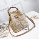 Drawstring Women's Straw Bucket Bag Summer Woven Shoulder Bags Shopping Purse Beach Handbag