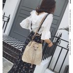 Drawstring Women's Straw Bucket Bag Summer Woven Shoulder Bags Shopping Purse Beach Handbag