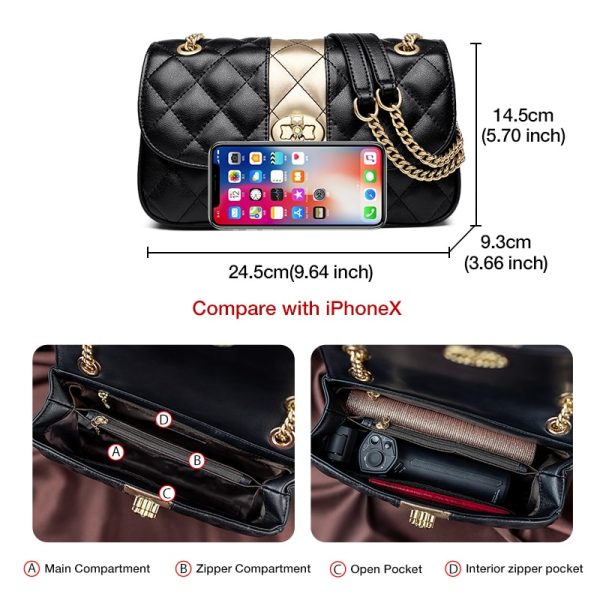 Vanessas Women Crossbody Shoulder Bag Diamond Lattice Handbag Lady Purse Split Leather Chain Strap Messenger Bag Valentine Day Gift