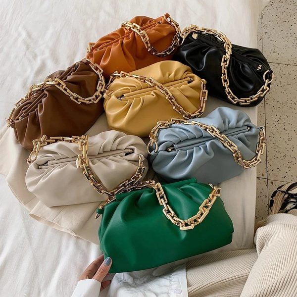 Gold Chain PU Leather Bag For Women Summer Armpit Bag Lady Shoulder Handbags Female Solid Color Travel Hand Bag