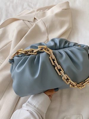 Gold Chain PU Leather Bag For Women Summer Armpit Bag Lady Shoulder Handbags Female Solid Color Travel Hand Bag