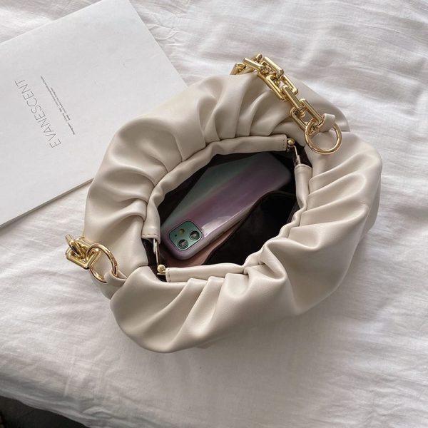 Gold Chain PU Leather Bag For Women Summer Armpit Bag Lady Shoulder Handbags Female Solid Color Travel Hand Bag