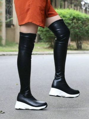 Vanessa's Round Toe Autumn Winter Casual Women Shoes Stretch PU Over The Knee Boots