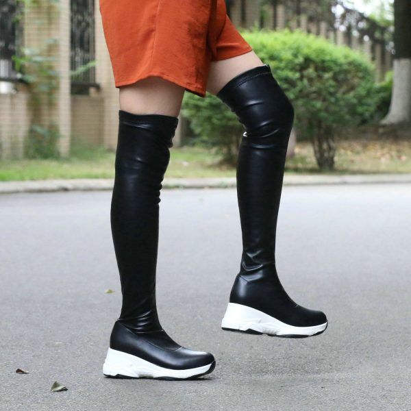 Vanessa's Round Toe Autumn Winter Casual Women Shoes Stretch PU Over The Knee Boots