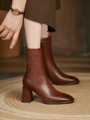 Vanessas Round Toe Autumn Winter Ankle Boots Cow Leather Zipper