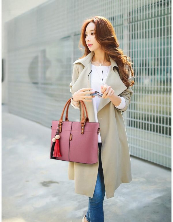 Large Capacity Tassel Tote Bag Women Soft Leather Ladies Handbag