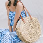 Vanessa Women Hand Woven Beach Bag Natural Oval Large Big Tote Circle Handbag Round Straw Bags Moroccan Palm Basket Bag