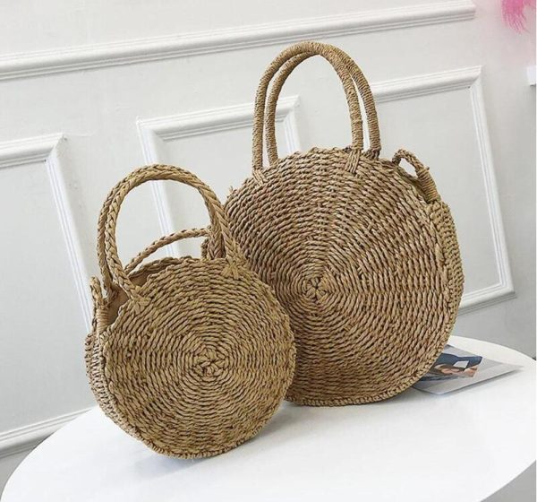 Woven Straw Round Handbag Retro Rattan Women Shoulder Bag Boho Summer Beach Messenger Bag