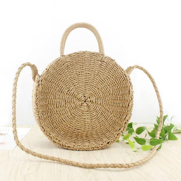 Vanessas Woven Round Handbag Vintage Retro Straw Rope Knitted Messenger Bag