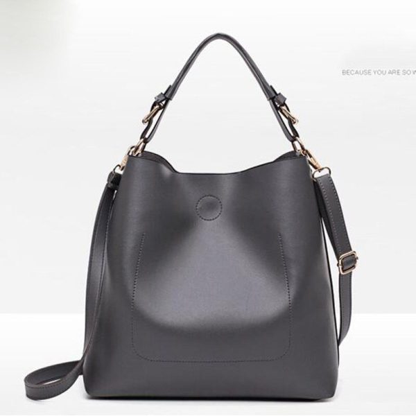 High Quality Leather Women Bag Bucket Shoulder Bags Solid Big Women Handbag Set