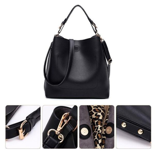 High Quality Leather Women Bag Bucket Shoulder Bags Solid Big Women Handbag Set