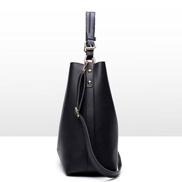 High Quality Leather Women Bag Bucket Shoulder Bags Solid Big Women Handbag Set