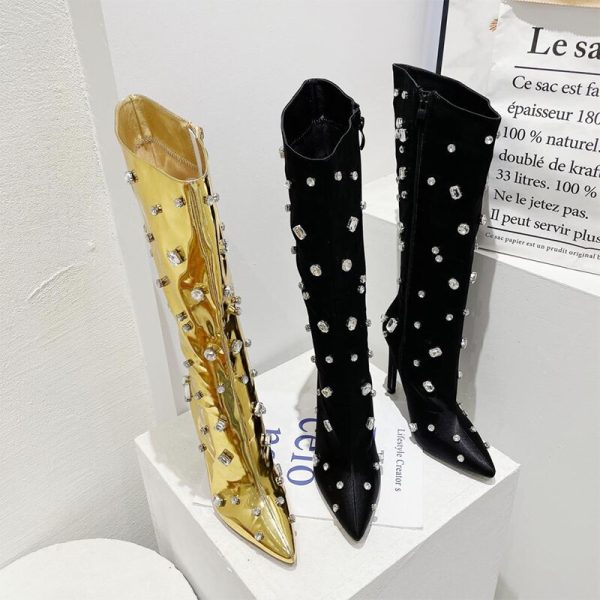 Ladies High Heels Women's Water Diamond Pointed Toe Modern Boots