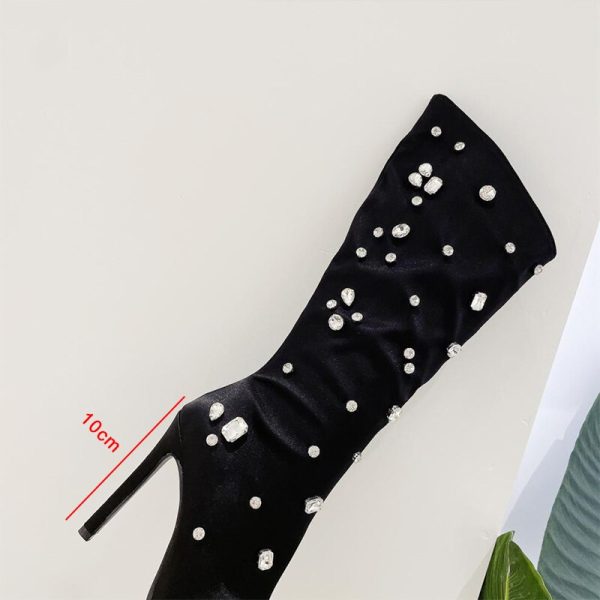 Ladies High Heels Women's Water Diamond Pointed Toe Modern Boots