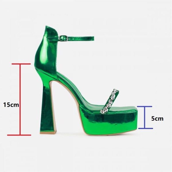 Ladies Square High Heel Sandal Designer Elegant Ankle Strap Diamond Sandals