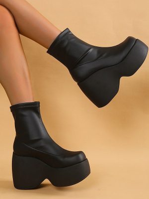 Vanessas Thick Sole Ankle Boots Woman Pu Leather Short Boots