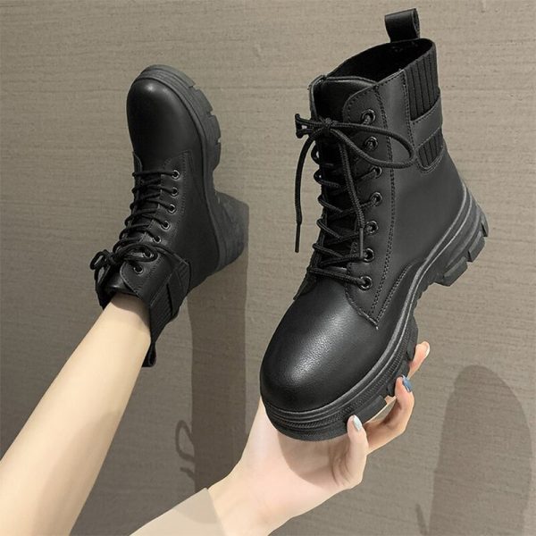 Ladies Winter Ankle Boots PU Leather Warm Stretch Fabric Splicing Female Snow Boots