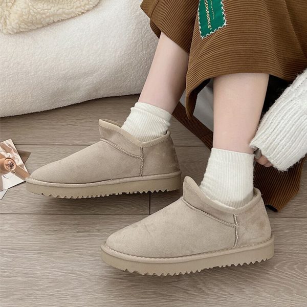 Women's Winter Flats Snow Boots - Short Plush, Keep Warm, Non-slip Ankle Boots - Flock Soft Office Shoes for Ladies