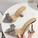 Vanessas Sparkling Crystal Bow Pumps - Pointed Toe High Heels for Women's Wedding & Prom Parties