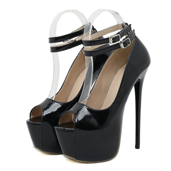 Vanessas White Double Buckle Strap Platform Sandals for Women with 16.5CM Super High Heels, Perfect for Stripper Shoes
