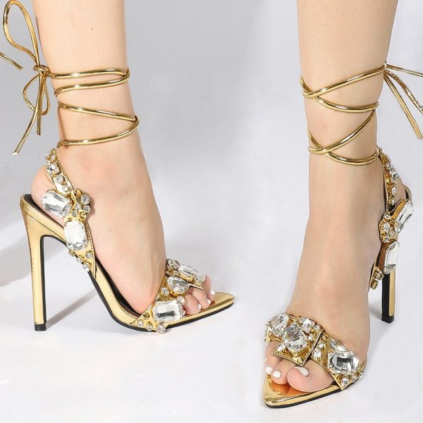 Vanessas Sparkling Ankle Strap Sandals for Women: Glitzy High Heels for Parties, Weddings, Nightclubs