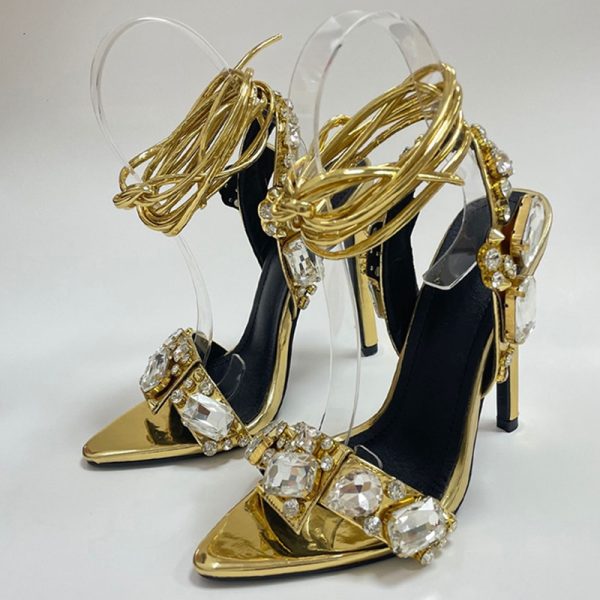 Vanessas Sparkling Ankle Strap Sandals for Women: Glitzy High Heels for Parties, Weddings, Nightclubs